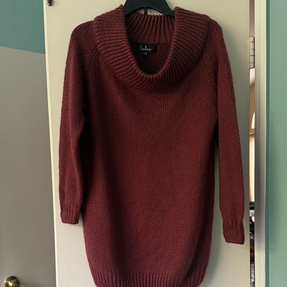 Lulu's Dark Rose  Cowl Neck Sweater Dress